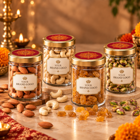 Premium Diwali Dry Fruit Gift Hamper with 4 Assorted Dry Fruits, Custom Branding & Personalized Greeting Card