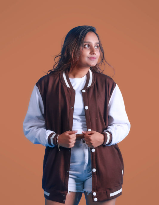 Retro Brown & White Varsity Jacket