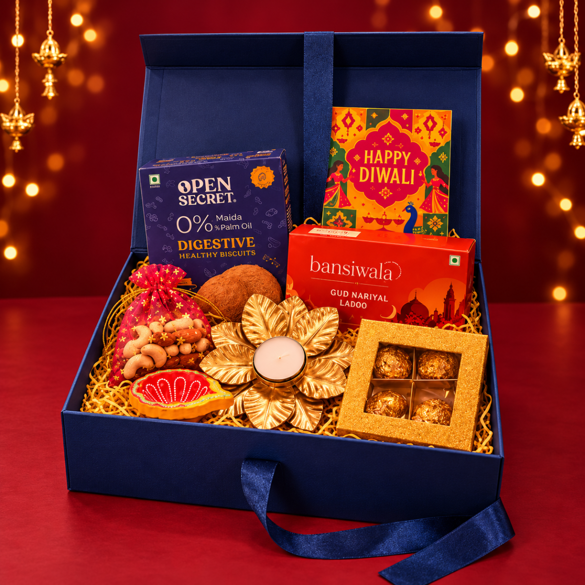 Premium Diwali Gift Hamper | Dry Fruits, Sweets & Diyas| Destiny Diwali Hamper