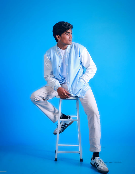 Ice Blue & White Varsity Jacket