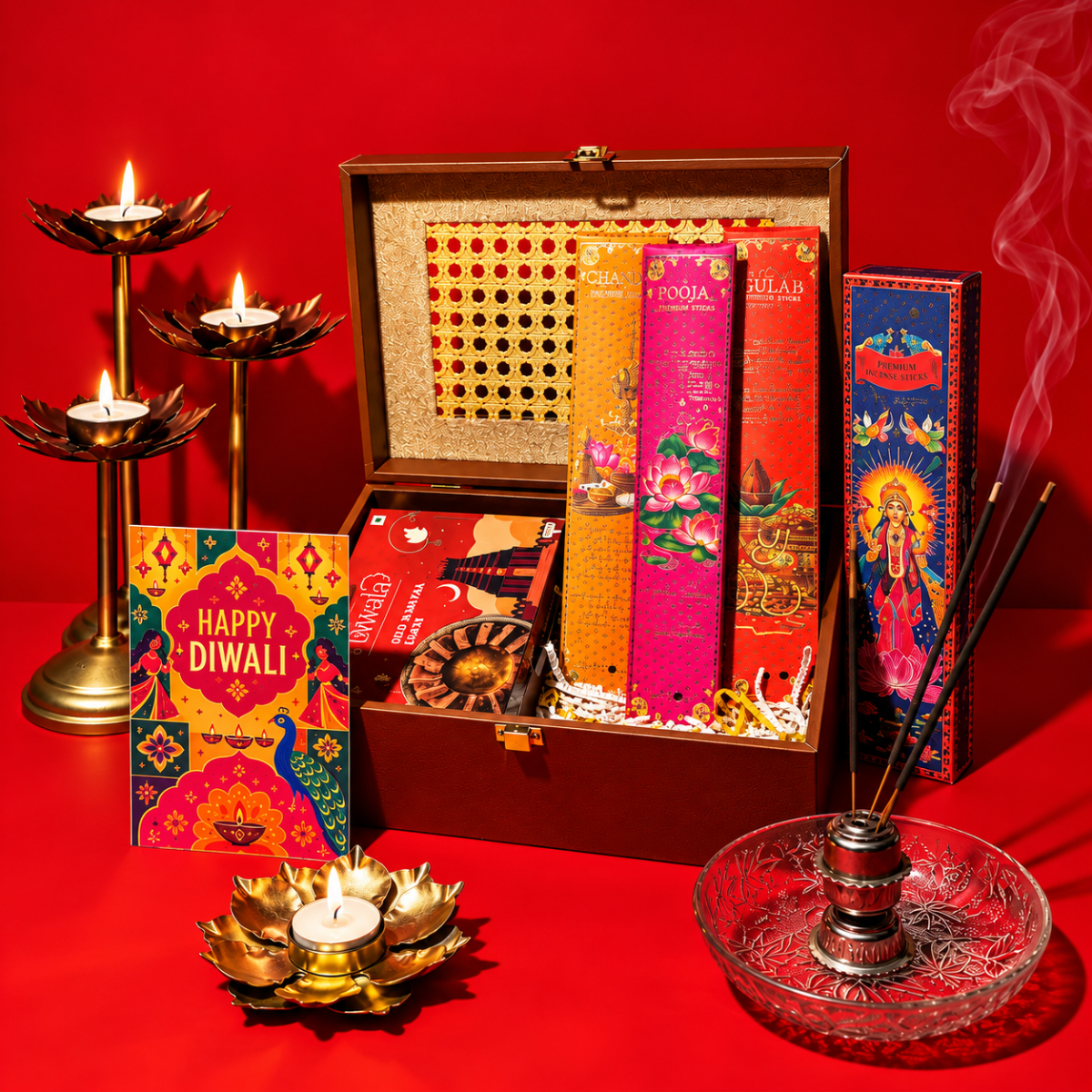 Luxury Diwali Gift Hamper with Traditional Sweets, Incense & Decorative Diya | Destiny Diwali Hamper