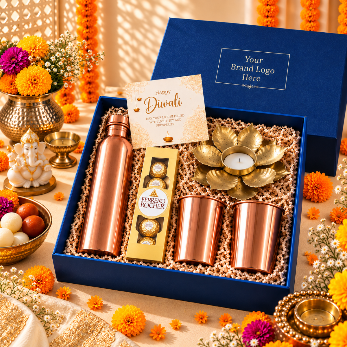 Destiny Premium Gift Hamper | Copper Bottle, Tumblers & Ferrero Rocher | Custom Branding