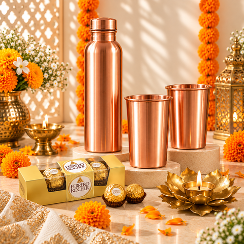 Destiny Premium Gift Hamper | Copper Bottle, Tumblers & Ferrero Rocher | Custom Branding
