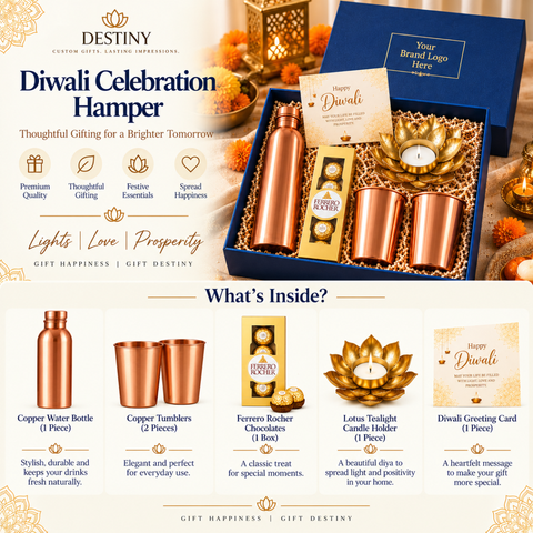 Destiny Premium Gift Hamper | Copper Bottle, Tumblers & Ferrero Rocher | Custom Branding