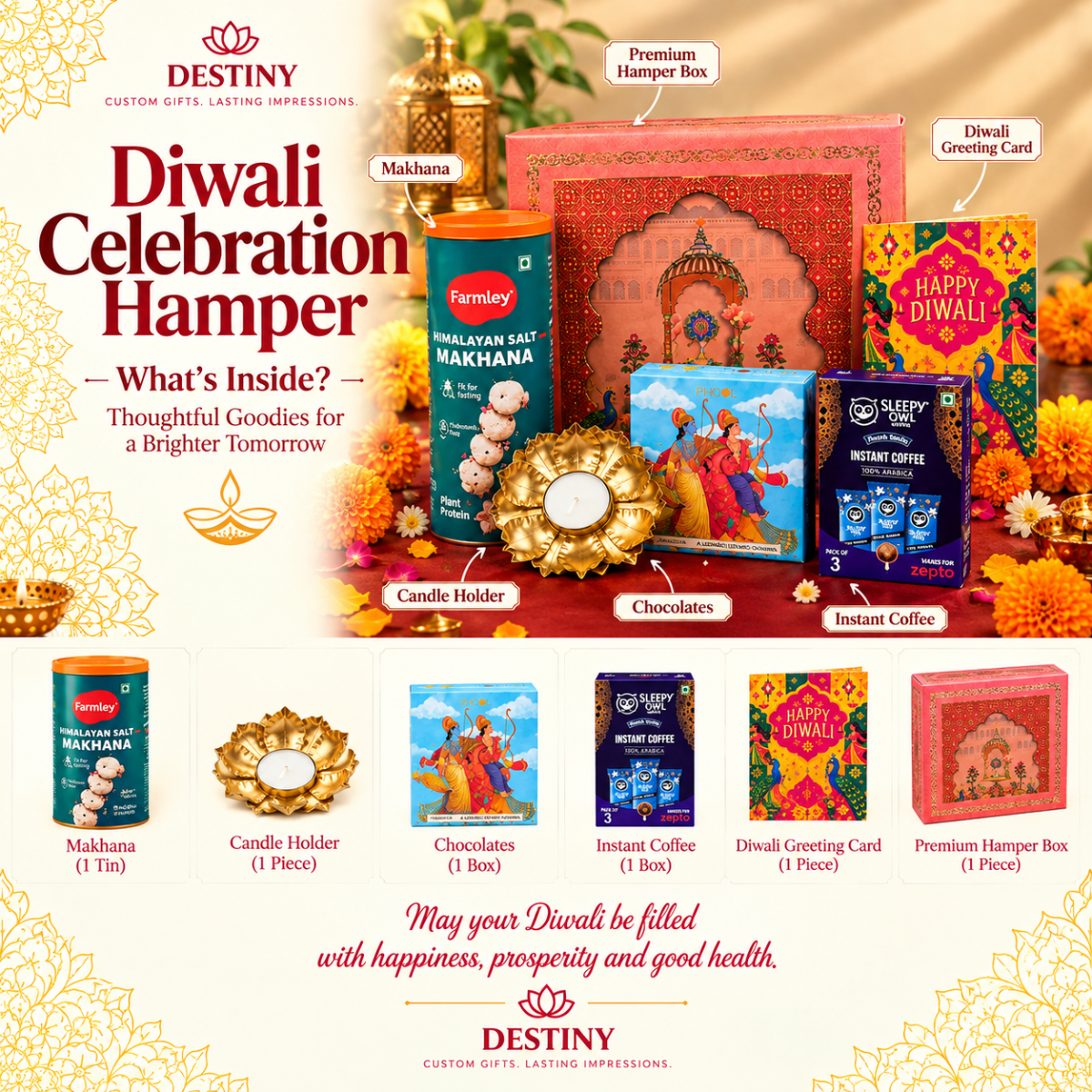 Premium Diwali Gift Hamper with Makhana, Coffee, Dry Fruits & Festive Diya