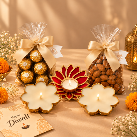 Destiny Premium Diwali Gift Hamper with Almonds, Ferrero Rocher & Diya