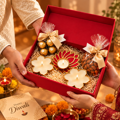 Destiny Premium Diwali Gift Hamper with Almonds, Ferrero Rocher & Diya