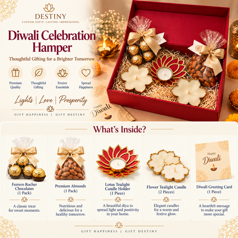 Destiny Premium Diwali Gift Hamper with Almonds, Ferrero Rocher & Diya