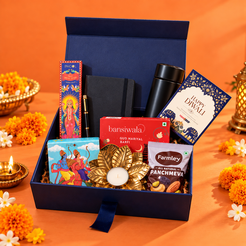 Premium Custom Diwali Corporate Gift Hamper with Tumbler, Diary, Dry Fruits & Diya | Destiny Diwali Hamper