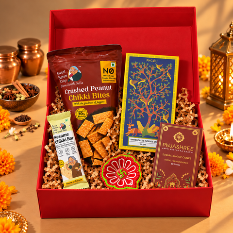 Traditional Diwali Gift Hamper with Chikki, Incense Sticks & Dhoop Cones | Destiny Diwali Hamper