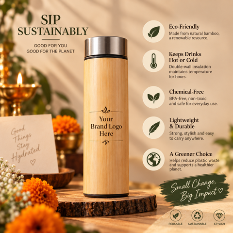Luxury Diwali Corporate Gift Hamper with Personalised Bamboo Bottle, Chocolates & Diyas