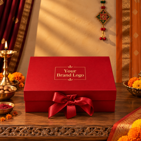 Luxury Diwali Corporate Gift Hamper with Personalised Bamboo Bottle, Chocolates & Diyas