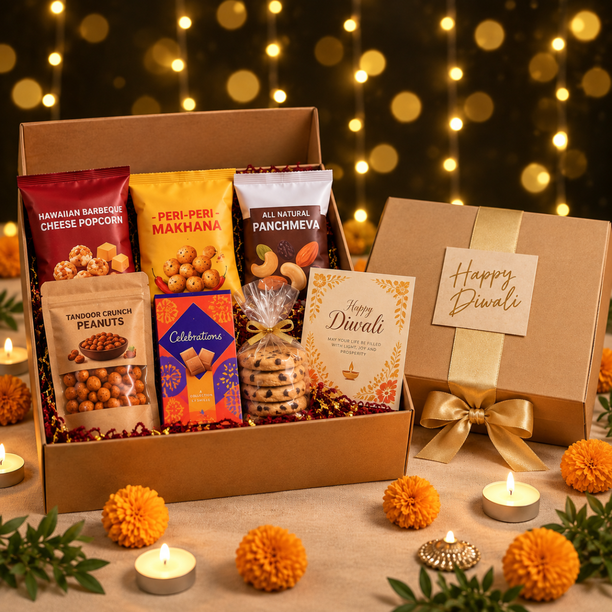 Premium Festive Diwali Gift Hamper with Gourmet Snacks, Chocolates & Customised Gift Box