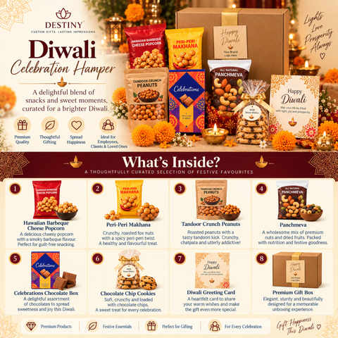 Premium Festive Diwali Gift Hamper with Gourmet Snacks, Chocolates & Customised Gift Box