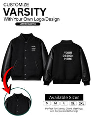 Customized Varsity 350 GSM Leather Sleeves With Your Company Logo | Order Logo Printed Leather Sleeves Varsity | Destiny Clothing (Pack of 10)