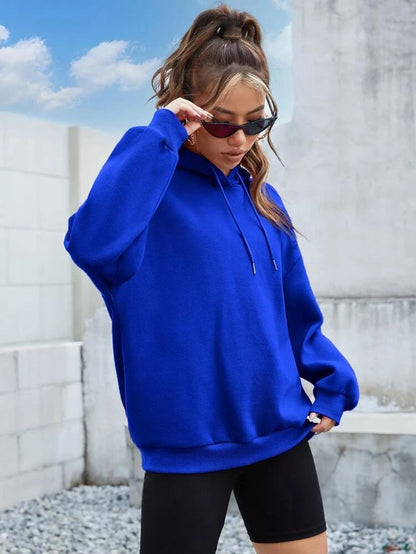 Royal Blue Cotton Fleece Hoodie for Women – Soft & Durable