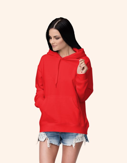Women’s Red Hoodie – 350 GSM Cotton Fleece, Bio-Washed, Fade Resistant