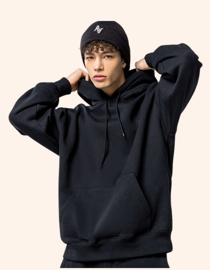 Black Hoodie for Men – 320 GSM Cotton Fleece, Premium & Durable