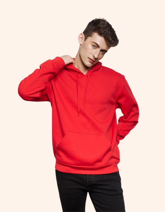 Red Hoodie for Men – 320 GSM Cotton Fleece, Stylish & Durable