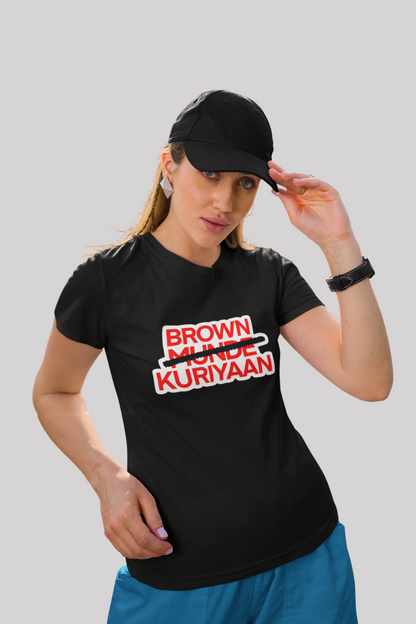 Brown Kuriyaan Printed T-Shirt | Black Graphic Tee | 100% Cotton, Bio-Washed