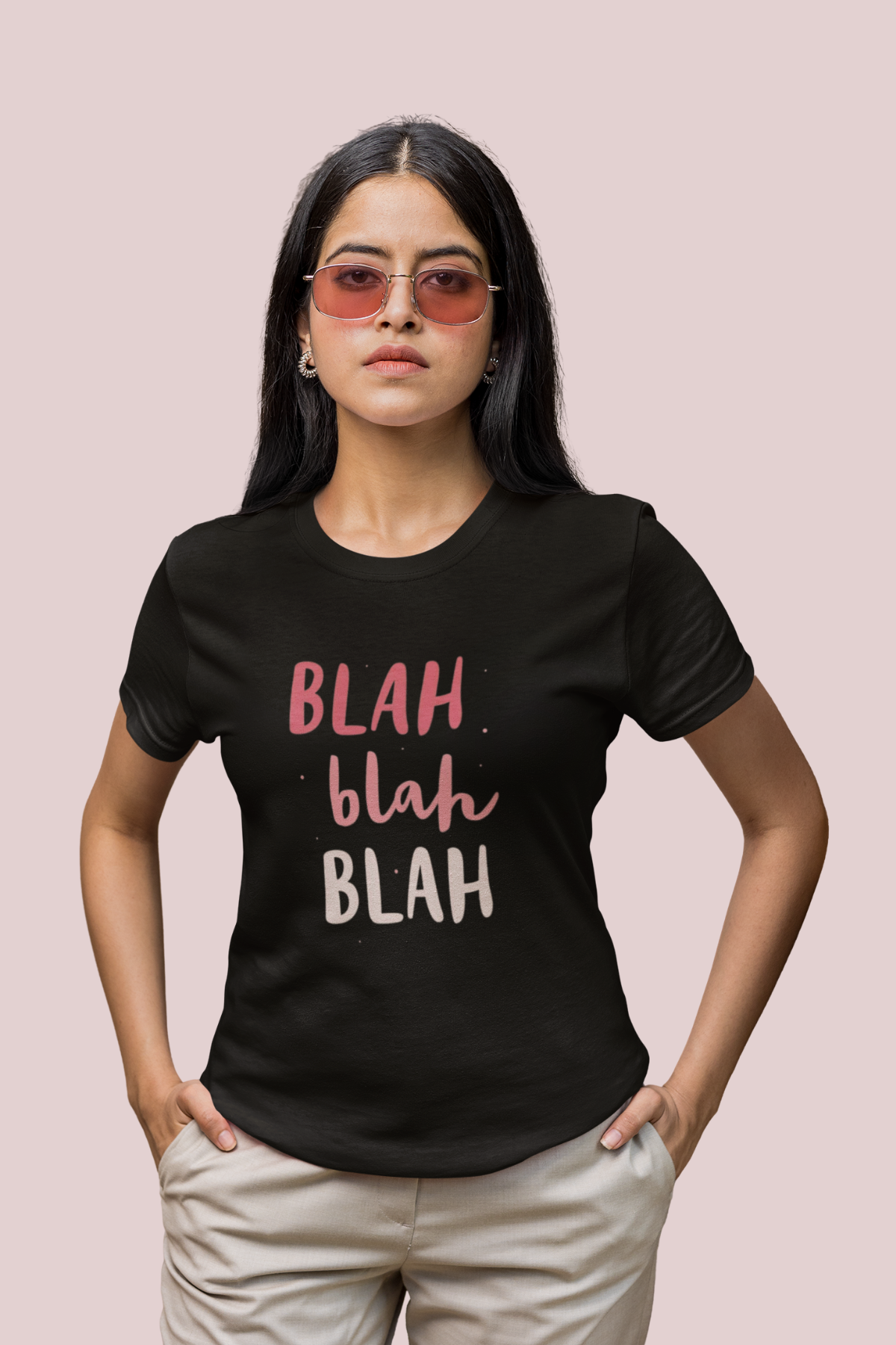 Blah Blah Printed T-Shirt for Women | Regular Fit | 100% Cotton | Premium Bio-Washed Tee