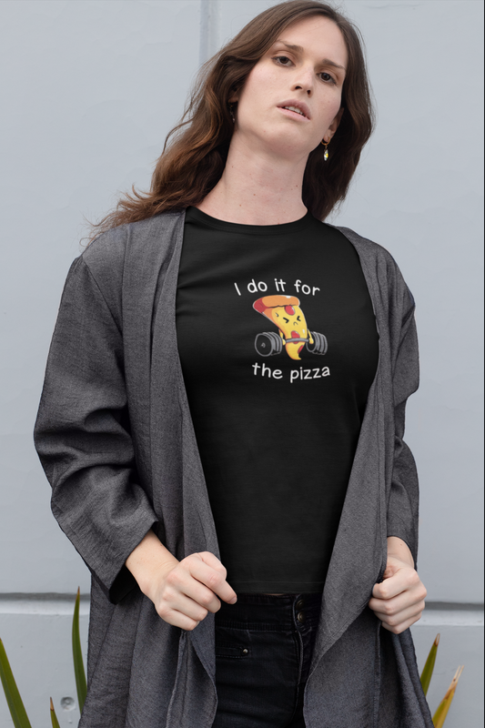 “I Do It For The Pizza” Funny Quote T-Shirt – White | 100% Cotton Bio-Wash | Premium Print