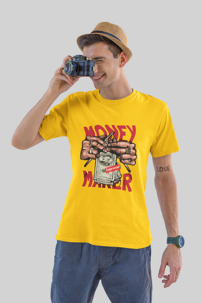 “Money Maker” Quote T-Shirt – White | 100% Cotton Bio-Wash | Premium Print