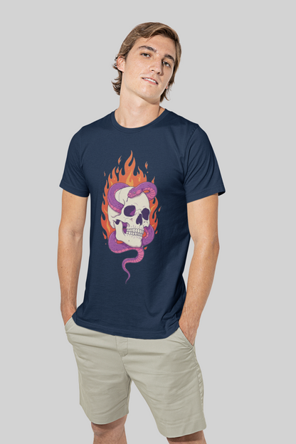 Skull & Snake Graphic T-Shirt – White | Bold Flame Print | 100% Cotton Bio-Wash | Premium Streetwear Tee