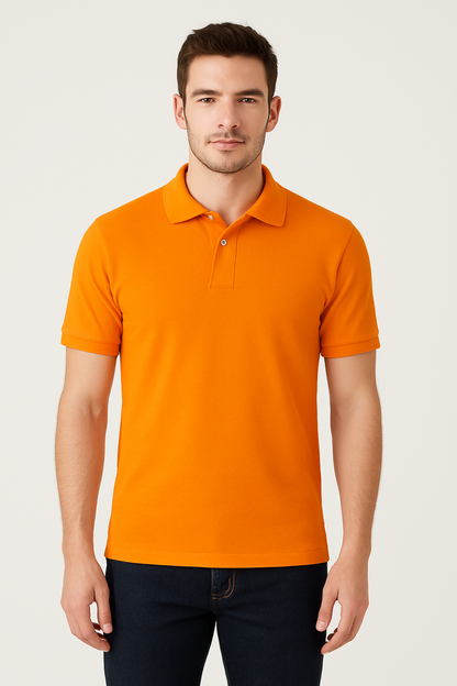 Orange Polo T-Shirt for Men – 100% Cotton | Bio-Wash | Pre-Shrunk | 250 GSM Premium Quality