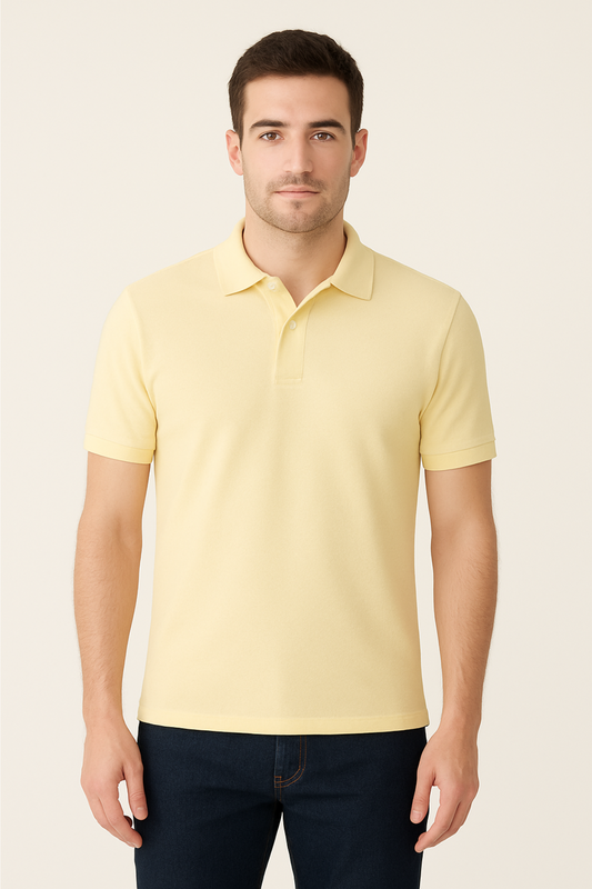 Light Yellow Polo T-Shirt for Men – 100% Cotton | Bio-Wash | Pre-Shrunk | 250 GSM Premium Polo