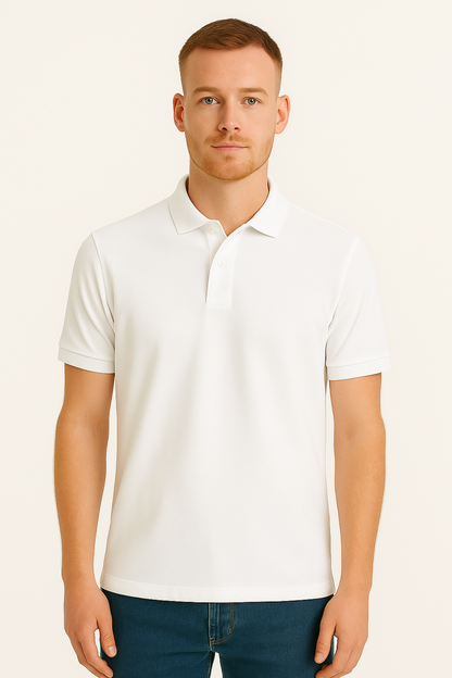 White Polo T-Shirt for Men | 100% Cotton | Bio-Wash | Premium Classic Polo