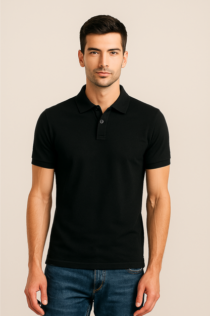Black Polo T-Shirt for Men | 100% Cotton | Bio-Wash | Premium Classic Polo