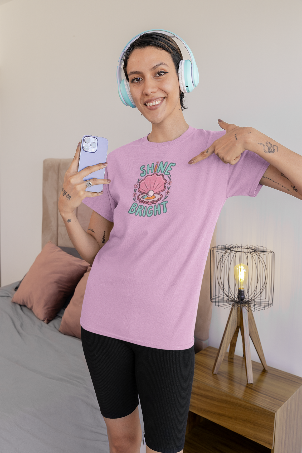 “Shine Bright” Quote T-Shirt – White | 100% Cotton Bio-Wash | Premium Print